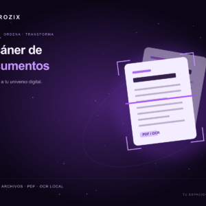 Escáner de documentos con diseño galáctico morado de Atrozix