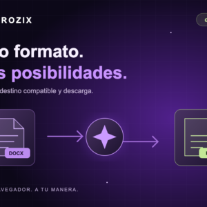Conversor de archivos gratis con diseño galáctico morado de Atrozix