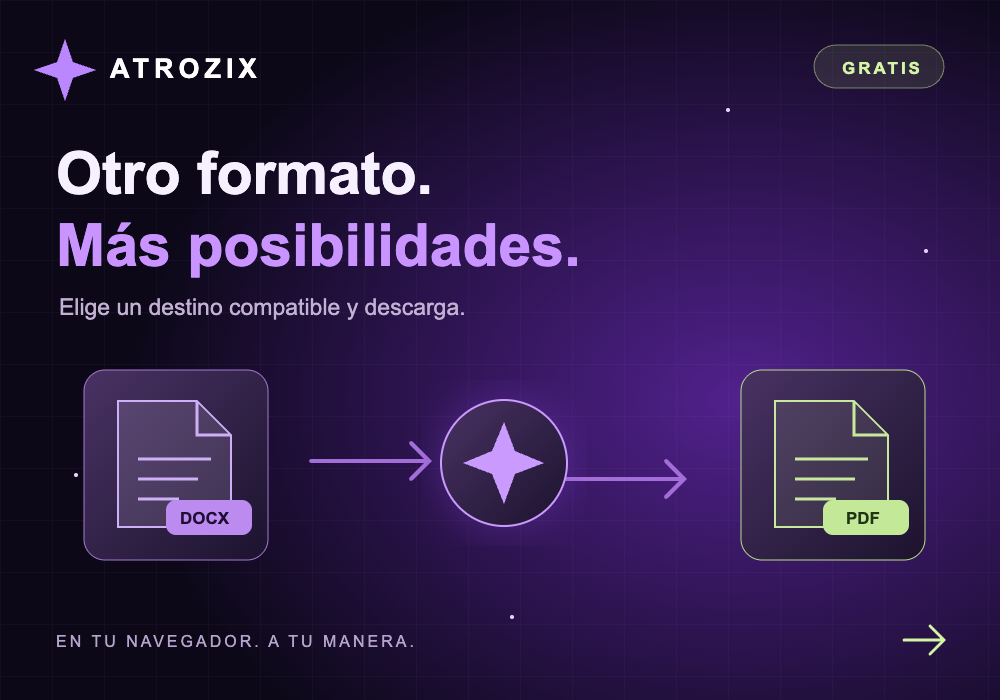 Conversor de archivos gratis con diseño galáctico morado de Atrozix