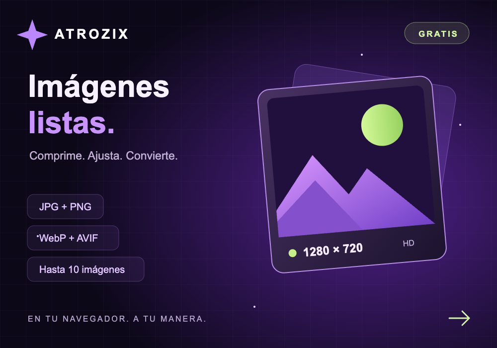 Mejorador de imágenes gratis con diseño galáctico morado de Atrozix