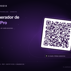 Generador de QR Pro con diseño galáctico morado de Atrozix